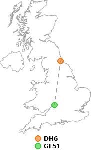 map showing distance between DH6 and GL51
