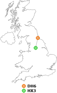 map showing distance between DH6 and HX3