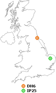 map showing distance between DH6 and IP25