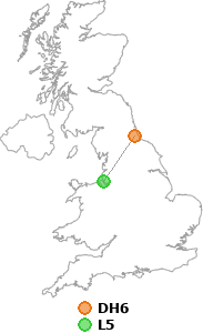 map showing distance between DH6 and L5