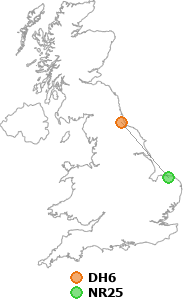 map showing distance between DH6 and NR25