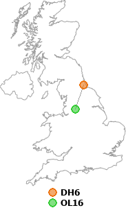 map showing distance between DH6 and OL16