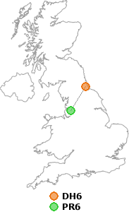 map showing distance between DH6 and PR6