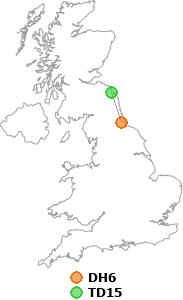 map showing distance between DH6 and TD15