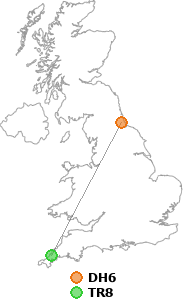 map showing distance between DH6 and TR8