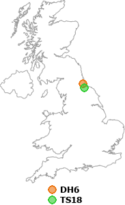 map showing distance between DH6 and TS18