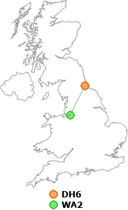 map showing distance between DH6 and WA2