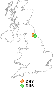 map showing distance between DH8 and DH6