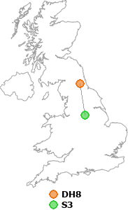 map showing distance between DH8 and S3