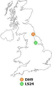 map showing distance between DH9 and LS24
