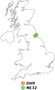 map showing distance between DH9 and NE32