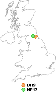map showing distance between DH9 and NE47