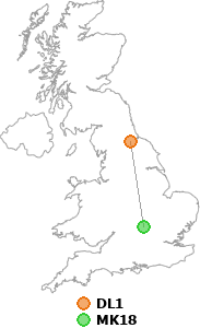 map showing distance between DL1 and MK18