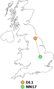 map showing distance between DL1 and NN17