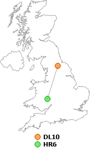 map showing distance between DL10 and HR6