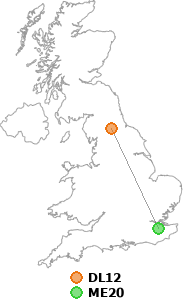 map showing distance between DL12 and ME20