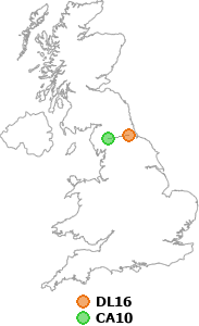 map showing distance between DL16 and CA10