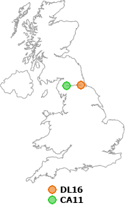 map showing distance between DL16 and CA11