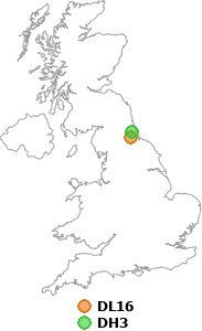 map showing distance between DL16 and DH3