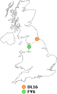 map showing distance between DL16 and FY6