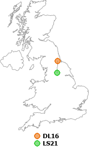 map showing distance between DL16 and LS21