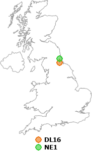 map showing distance between DL16 and NE1