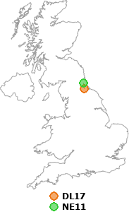 map showing distance between DL17 and NE11