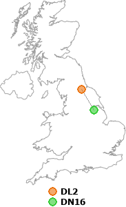 map showing distance between DL2 and DN16