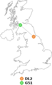 map showing distance between DL2 and G51