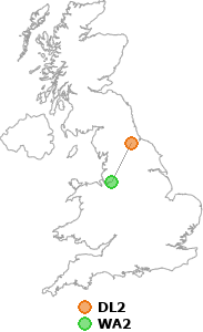 map showing distance between DL2 and WA2