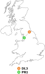 map showing distance between DL3 and PR1