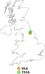 map showing distance between DL6 and TS16