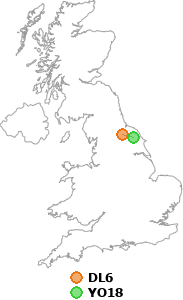 map showing distance between DL6 and YO18