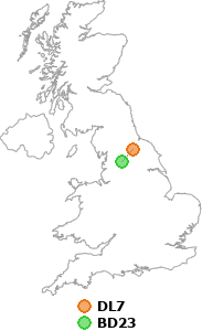 map showing distance between DL7 and BD23