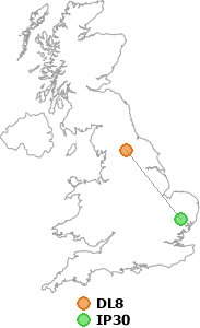 map showing distance between DL8 and IP30