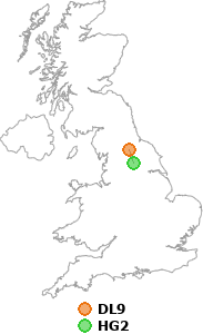map showing distance between DL9 and HG2