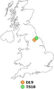 map showing distance between DL9 and TS18
