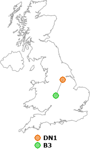 map showing distance between DN1 and B3