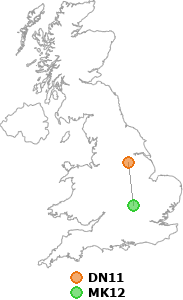 map showing distance between DN11 and MK12