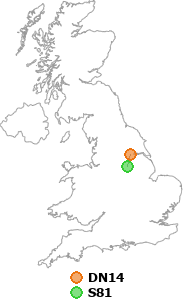 map showing distance between DN14 and S81