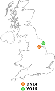 map showing distance between DN14 and YO16