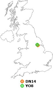map showing distance between DN14 and YO8