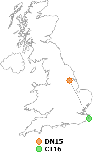 map showing distance between DN15 and CT16
