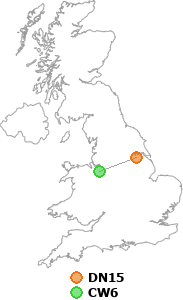 map showing distance between DN15 and CW6