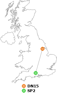 map showing distance between DN15 and SP2