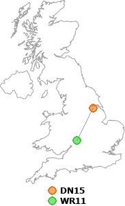 map showing distance between DN15 and WR11