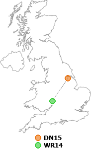 map showing distance between DN15 and WR14