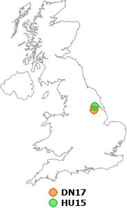 map showing distance between DN17 and HU15