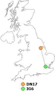 map showing distance between DN17 and IG6