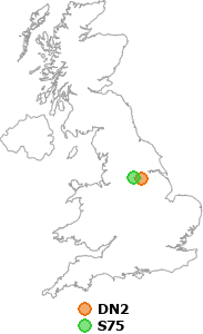 map showing distance between DN2 and S75